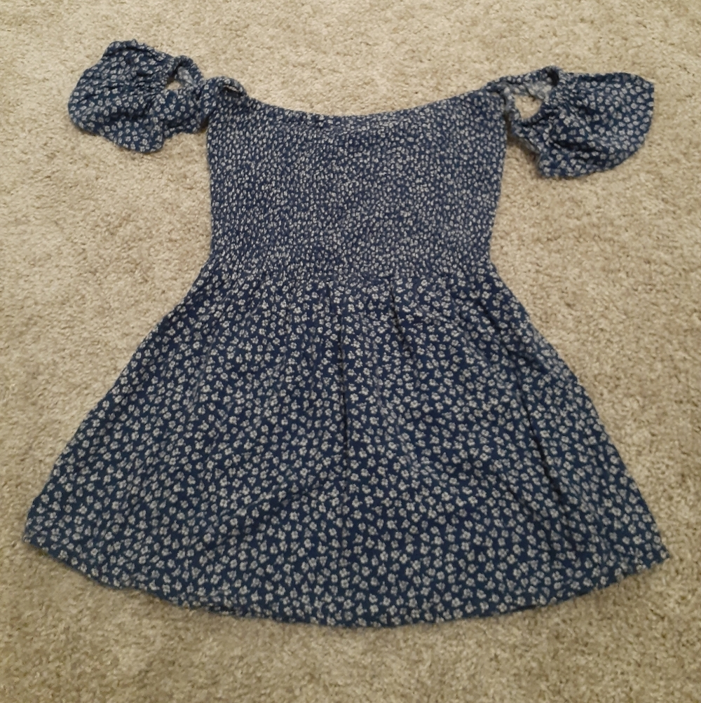 American Rag Off Shoulder Blue and White Smocked Top